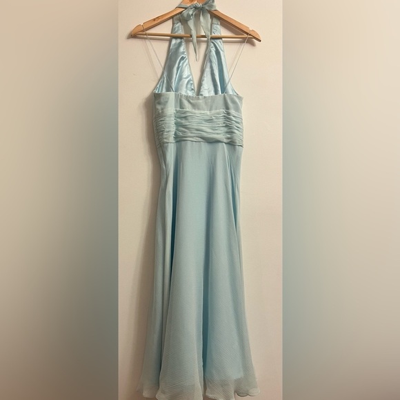 Donna Morgan Y2K Silk Halter Midi Dress Baby Blue Size 4 - Picture 2 of 7